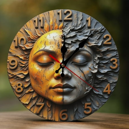 Wall Clock Decorative - Rustic Sunburst Pattern Print 2D Vintage Wall Clocks Battery Operated Silent Non-Ticking for Bedroom, Living Room, Kitchen, Office, Classroom, 10 Inch