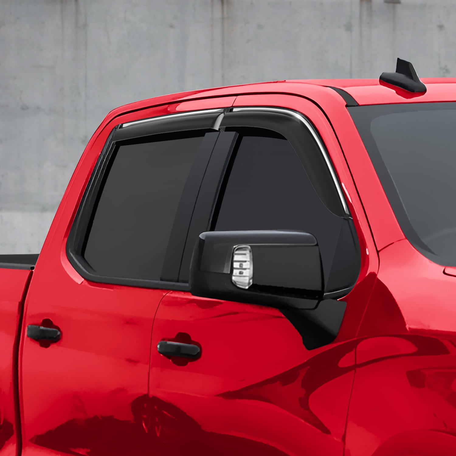 Voron Glass Chrome Trim Tape-on Extra Durable Rain Guards for Chevrolet (Chevy) Silverado 1500,2500,3500 2019-2026 Crew Cab, Window Deflectors, Vent Window Visors, 4 Pieces - 100486