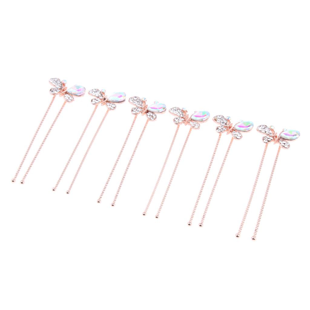 6 Wedding Prom Crystal Bright  pink Diamante Hair Pins Clips Grips 