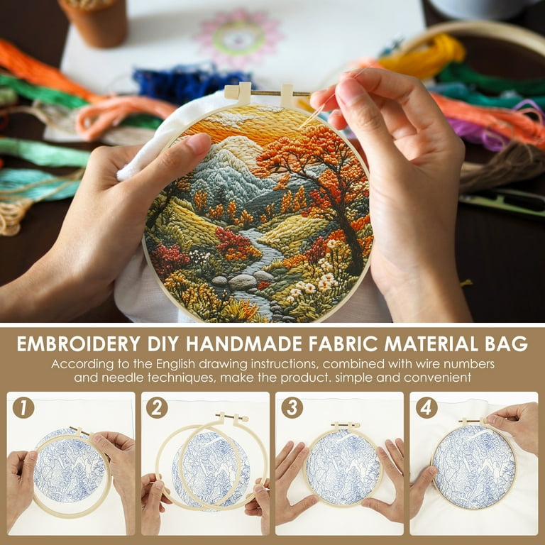 Lukinbox Embroidery Kit For Beginners – 3 Floral Pattern DIY Cross Stitch Starter Set