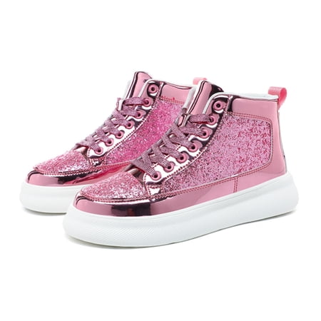 LASUDRAA Mens and Womens Ankle Couple Shoes Sequins Trendy High Top Street Dance Casual Board Shoes