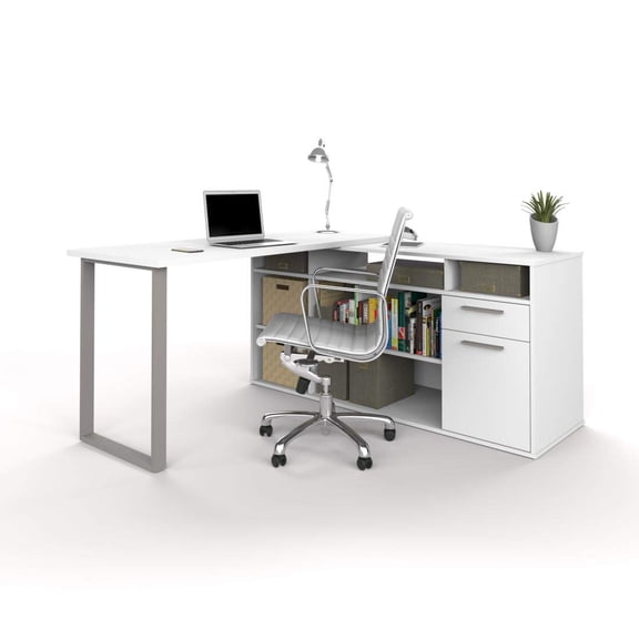 Scranton & Co Wood L-Shaped Computer Desk with Storage in White