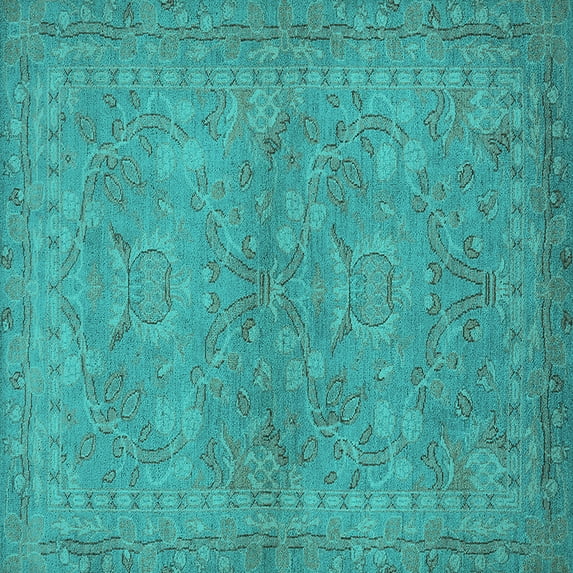 Ahgly Company Indoor Square Oriental Turquoise Blue Traditional Area Rugs, 8' Square