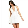 thumbnail image 3 of Vestido Corto Ajustado Sin Mangas con Cuello Halter, Solapa y Espalda Descubierta para Mujer, Plisado, con Botones Al Frente y Corte en A. S, 3 of 8