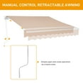thumbnail image 3 of 12'x10' Patio Awning Retractable Manual Sunshade Shelter Aluminum Frame, 280G Polyester Water-resistant Outdoor Window Door Awning Deck Canopy Balcony Yard Porch (Khaki), 3 of 9