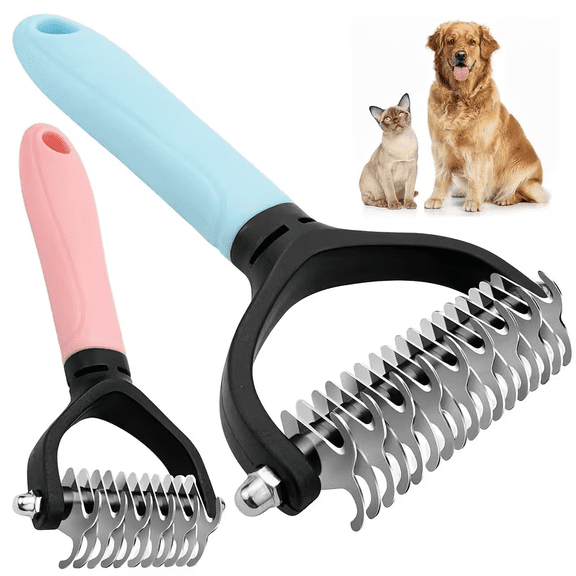 Assorted, Quantity: 1pc Large 1pc Small 2pcs Random Color Stainless Steel Pet Dematting Comb, Double-Sided Undercoat Rake Grooming Tool for Cats And Dogs, Efficient Shedding Brush Easily Removes Mats
