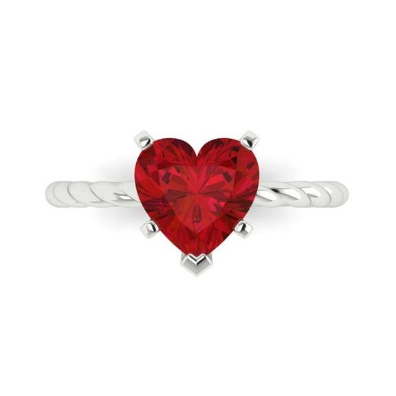 Clara Pucci 14K White Gold 2ct Ruby Solitaire Ring for Women