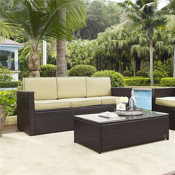 Crosley Palm Harbor Outdoor Wicker Sofa-Color:Brown,Style:Sand Cushions