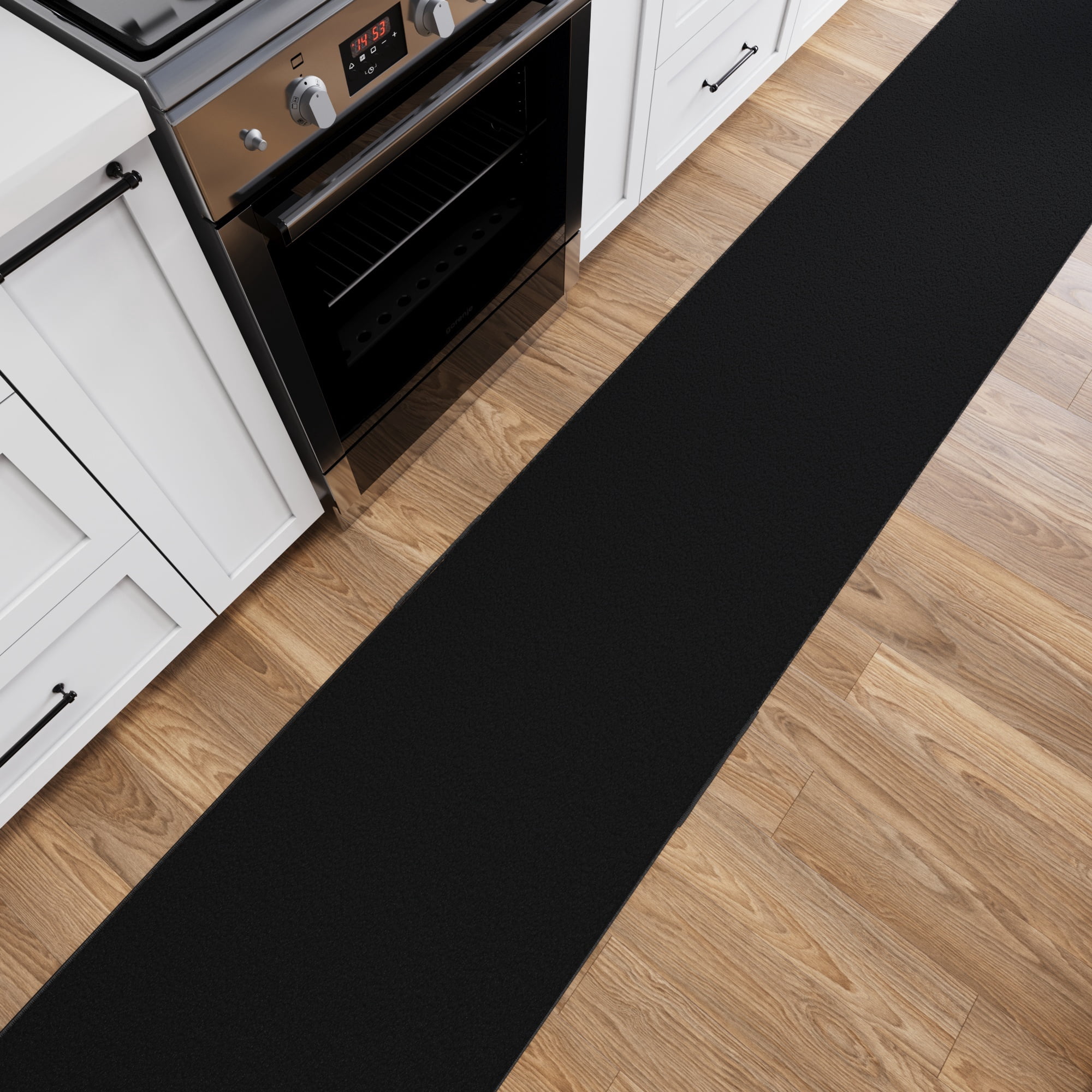Ottomanson Extra Long Runner Rug Non-Slip Low Pile Stain Resistant, Solid Black, 1'10.5" x 43'
