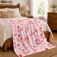 thumbnail image 6 of Strawberry Cakes And Milkshakes With Sweet Hearts, Soft Flannel Blanket with Sweet Watercolor Repeat Print, Housewarming Gift and Home Decor for Bedroom and Living Room, 6 of 7