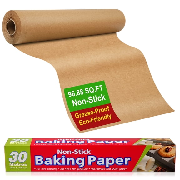 MOJINO Parchment Paper Roll 12in x 98ft, Unbleached Parchment Baking Paper Roll 97 Sq.ft, Heavy Duty Non-Stick Baking Paper, Brown