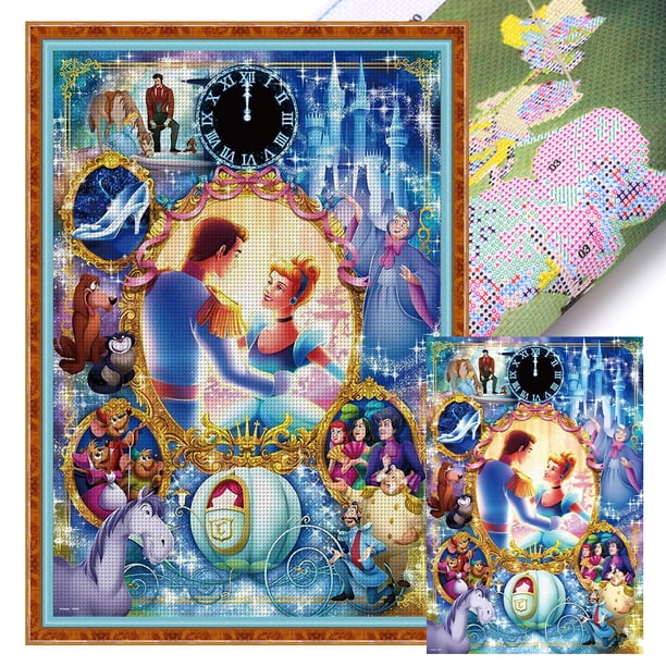 (3) Hilo Algodón Ecológico Bordado 11CT 3 Hebras Impresión 50*70cm Kit Serie Cine Y Televisión Punto Cruz Princesa Cenicienta Y Príncipe
