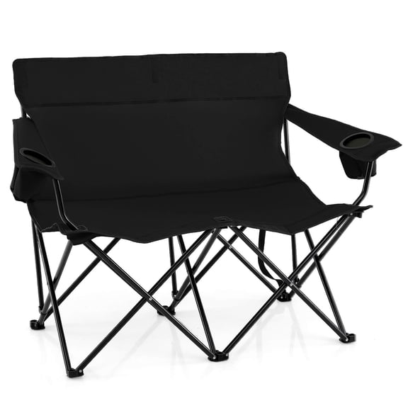 GETHFS 2-Person Folding Loveseat Camping Chair, Outdoor Bench with Cup Holders & High Back, Portable Camp Chair for Two Adults, Heavy Duty 660lbs Capacity, All-Terrain Feet, Carry Bag Included, Black