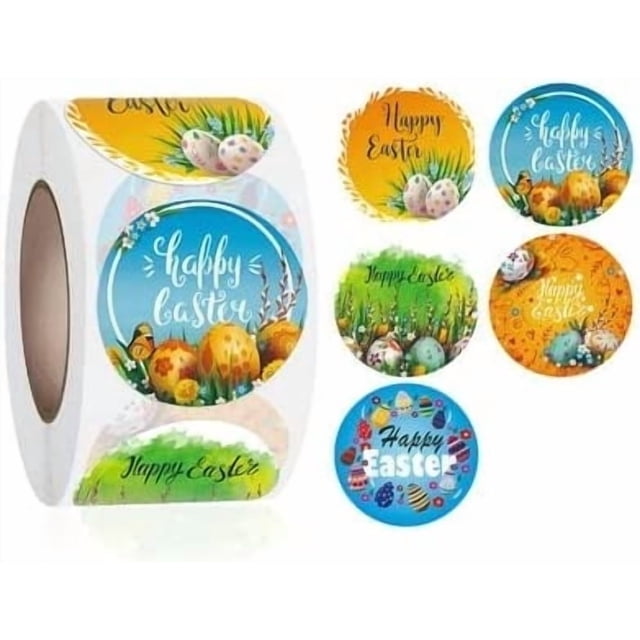 Rollo de pegatinas con forma de huevo de pascua de 1,5 cm, 500 unidades con 5 estilos HUOGUO
