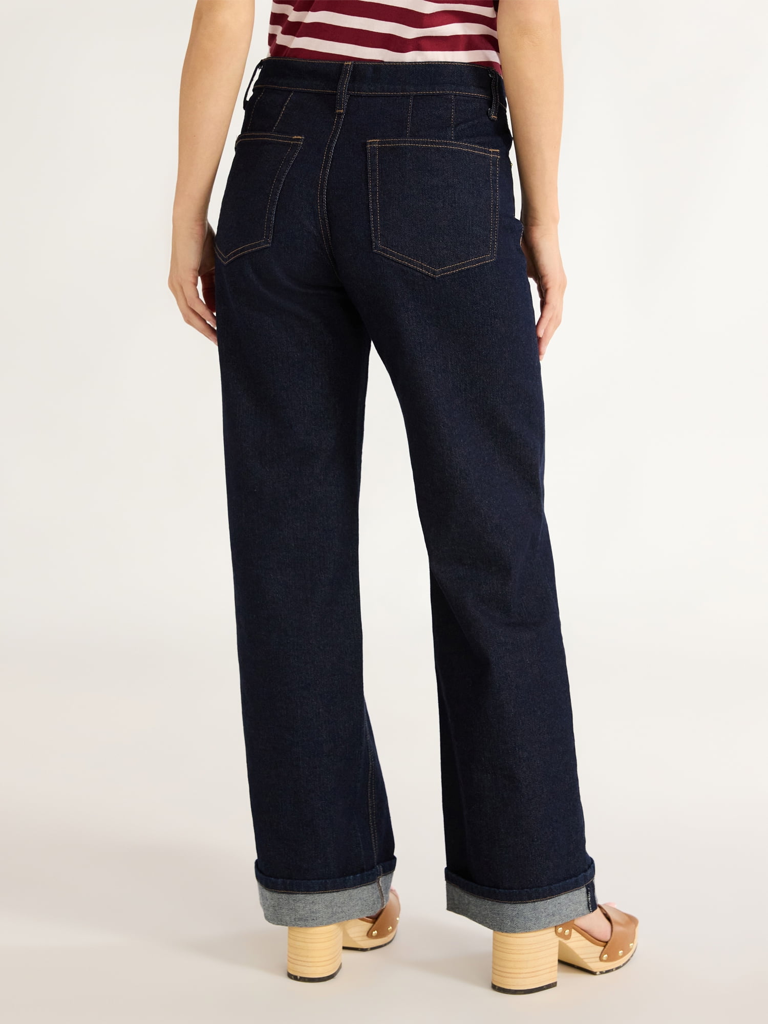 Free Assembly Women's Wide Leg High Rise Pintuck Jeans, 29” Inseam, Sizes 0-20
