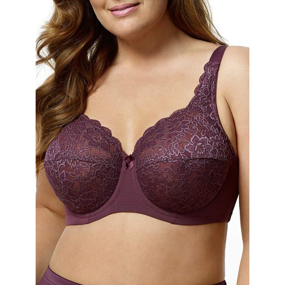 ELILA Plum Full Coverage Stretch Lace Underwire Bra, US 34G, UK 34F, NWOT
