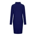 thumbnail image 4 of Women's Two Piece Suit Turtleneck Knitted Solid Color Thick Lapel Pullover Sweater And Knee Length skirt Set Blue S, 4 of 6