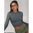 thumbnail image 5 of Women's Long Sleeve Shirts Slim Fit Crewneck Crop Tops Basic Fall Going Out Tops, 5 of 6