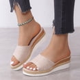 thumbnail image 2 of MesaSe Ladies Fashion Solid Color Cloth Open Toe Casual Slope Heel Thick Sole Sippers, 2 of 6
