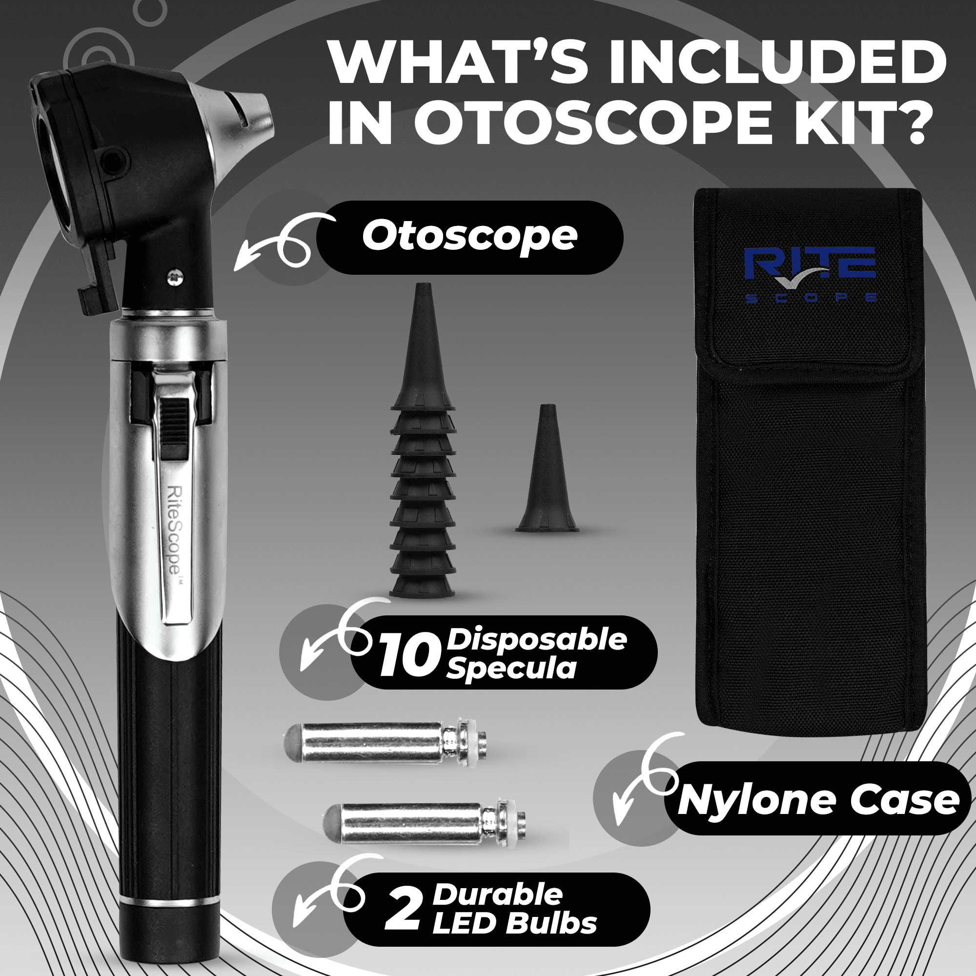 RiteScope Otoscope with Light - Compact Size - Black