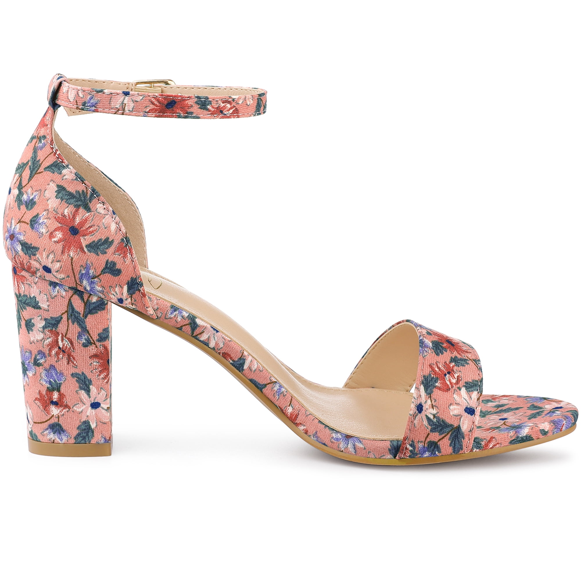 DARING DIVA Women's Floral Open-Toe Ankle Strap Chunky Heel Sandals Pink 8.5