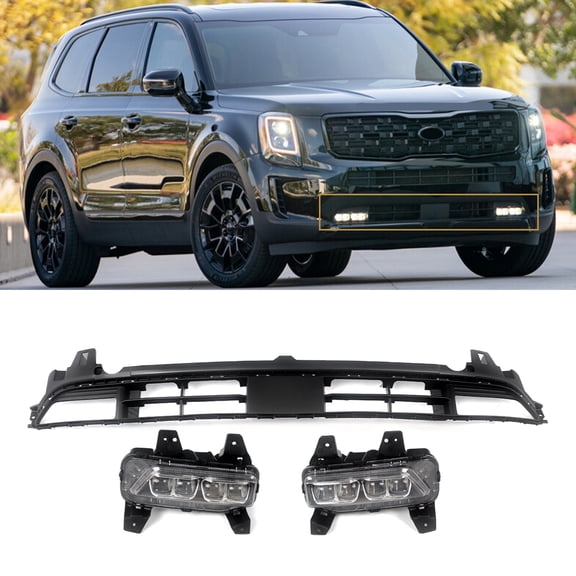 Front Bumper Lower Grille W/ LED DRL Fog Lights Kit For Kia Telluride 2020-2022