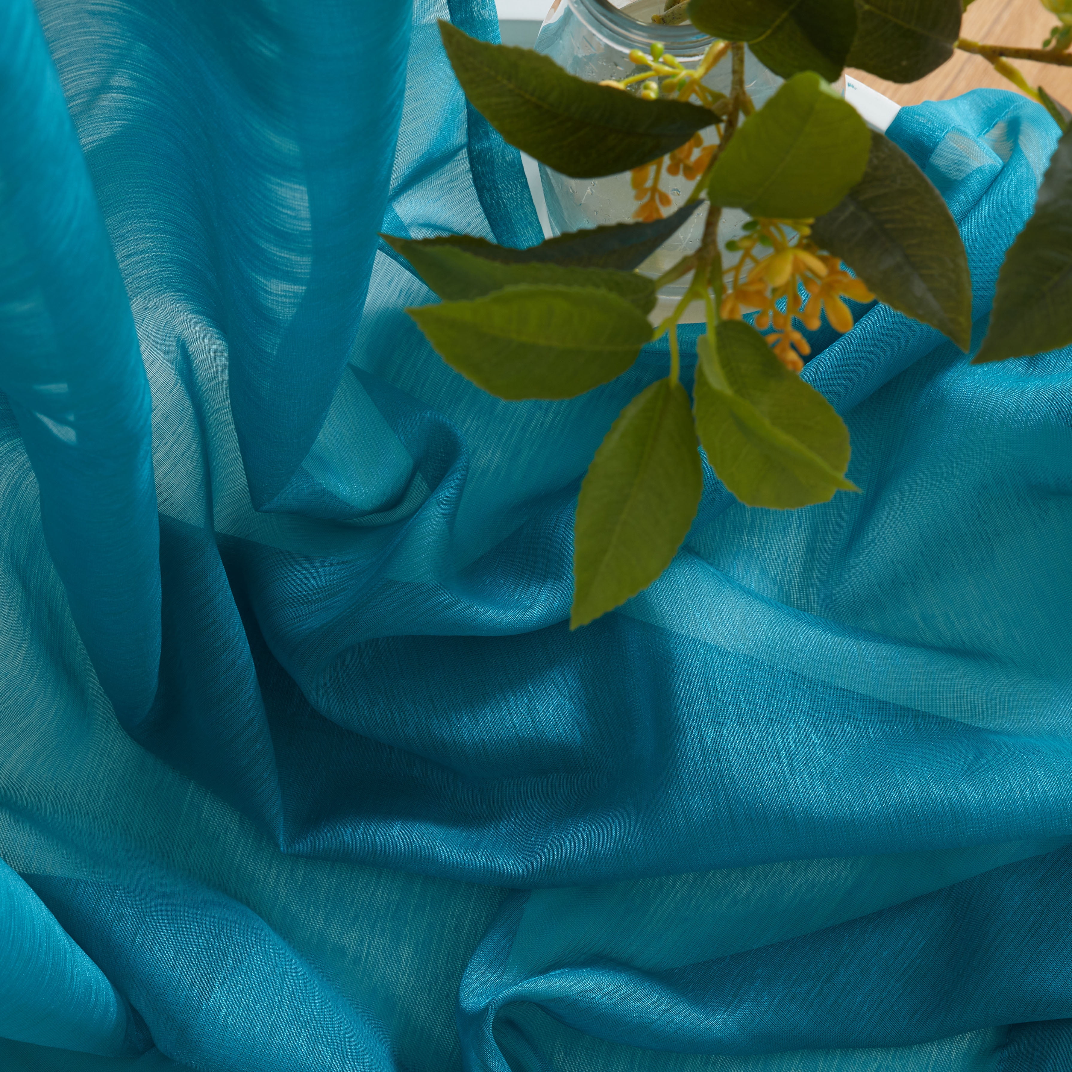 THD Vicky Semi Sheer Voile Window Curtain Grommet Top Panels for Bedroom & Living Room - Set of 2 (Aqua Blue (Teal), 54 W x 72 L per panel)