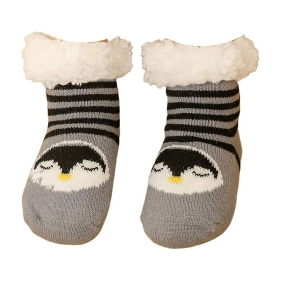AUQ Socks Foot Shaped Fit Fuzzy Socks,Enhanced Grip Stay Put Girls Socks,Ages 0-6 Months,Penguin