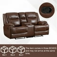 thumbnail image 3 of Bonzy Home Premium Genuine Leather Manual Reclining Loveseat , Overstuffed Loveseat with Center Console, Storage and Cup Holder, Oversized Heavy Duty Sofa for Living Room, Brown, 3 of 9