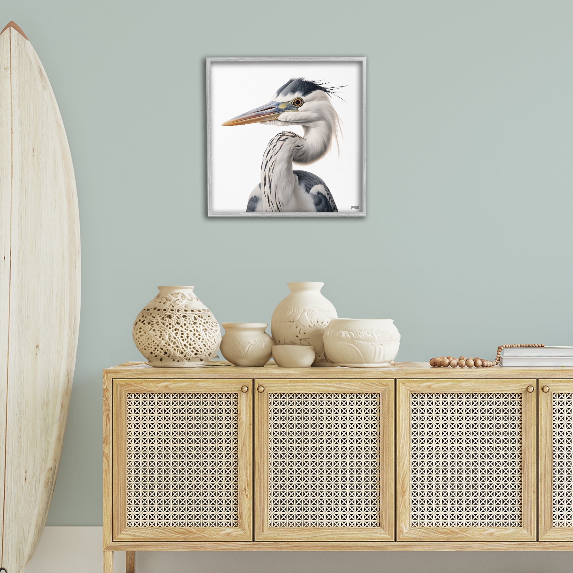 Stupell Industries Stoic Heron Looking Left Animals & Insects Painting Gray Framed Art Print Wall Art, 24 x 24