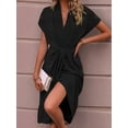 thumbnail image 5 of Women'S V Neck Elegant Dress Irregular Sleeve Solid Color Bodycon Midi Cocktail Gown Black XL, 5 of 7