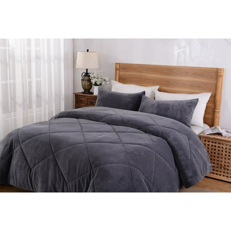 Mainstays Solid Plush Microfiber Grey Flannel 3 Piece Comforter