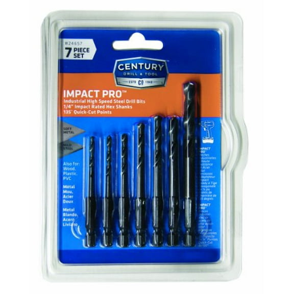 Century Drill & Tool 24657 Impact Pro Black Oxide Drill Bit Set, 7-Piece