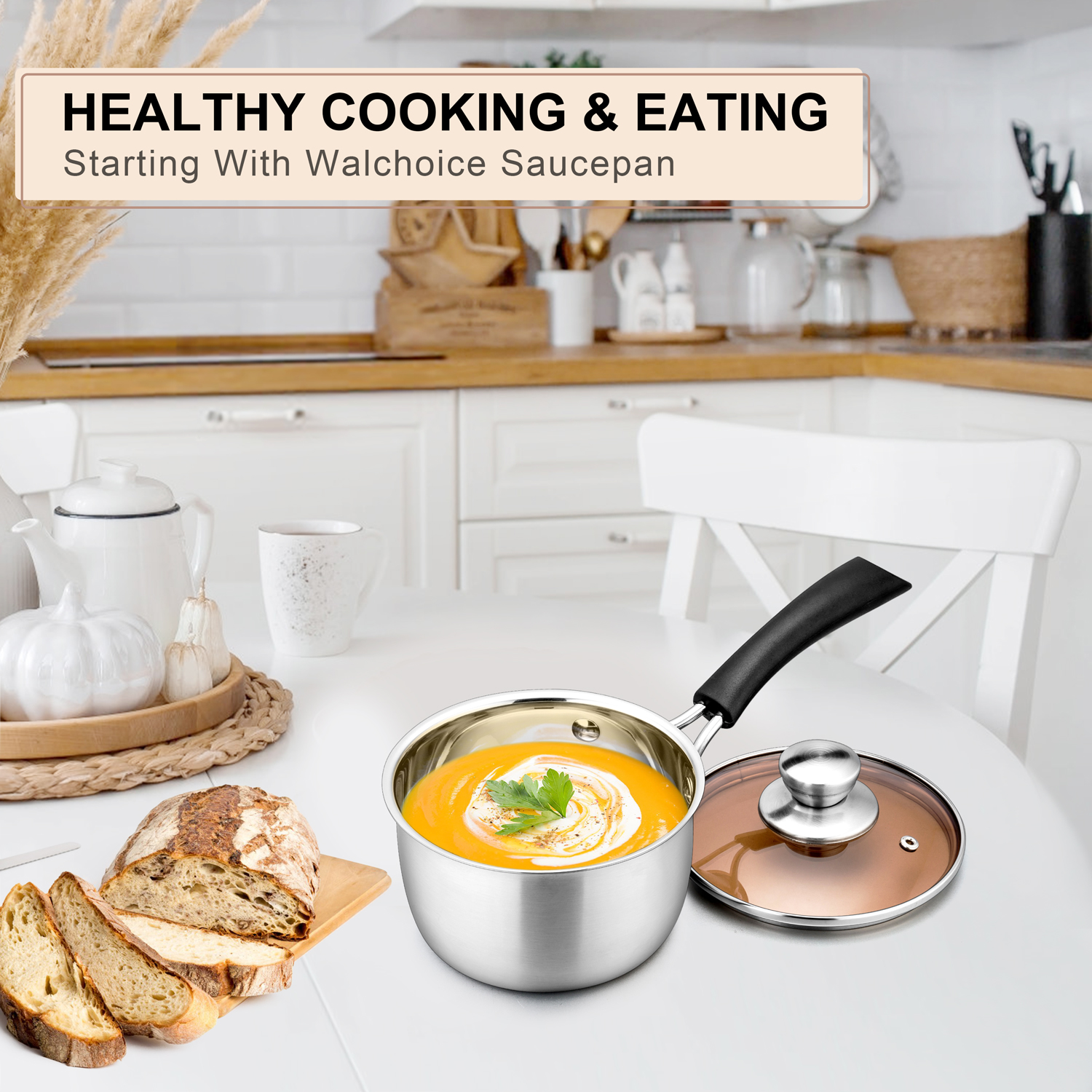 Walchoice 1-Quart Stainless Steel Saucepan with Glass Lid photo 4