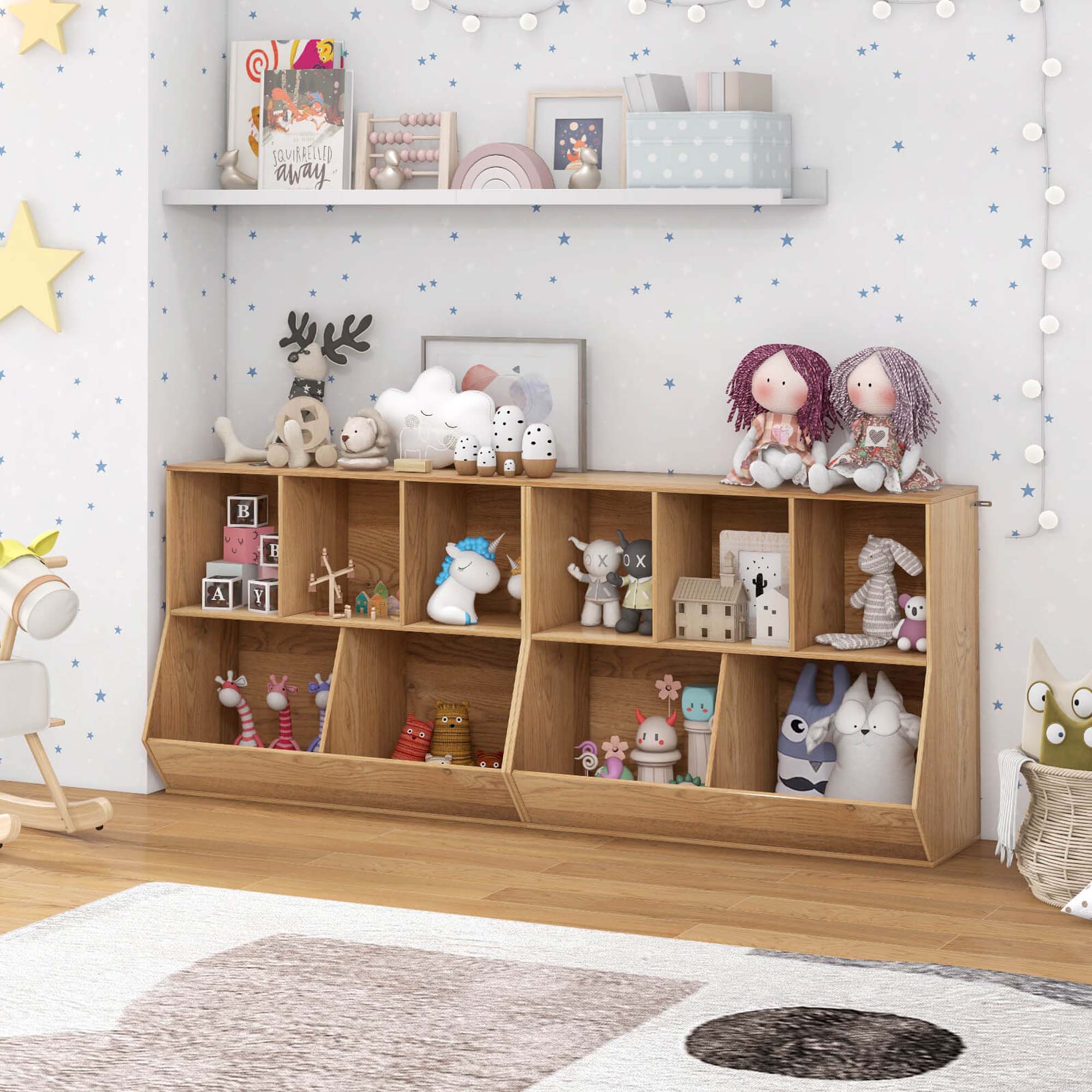 Costway 5-Cubby Kids Toy Storage Organizer Wooden Bookshelf Display Cabinet Natural - image 4 of 10