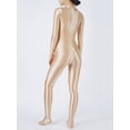 thumbnail image 3 of Zaldita Women's Shiny Glossy Solid Color Gymnastics Unitard Mock Neck Long Sleeve Footed Leotard Nude M, 3 of 7