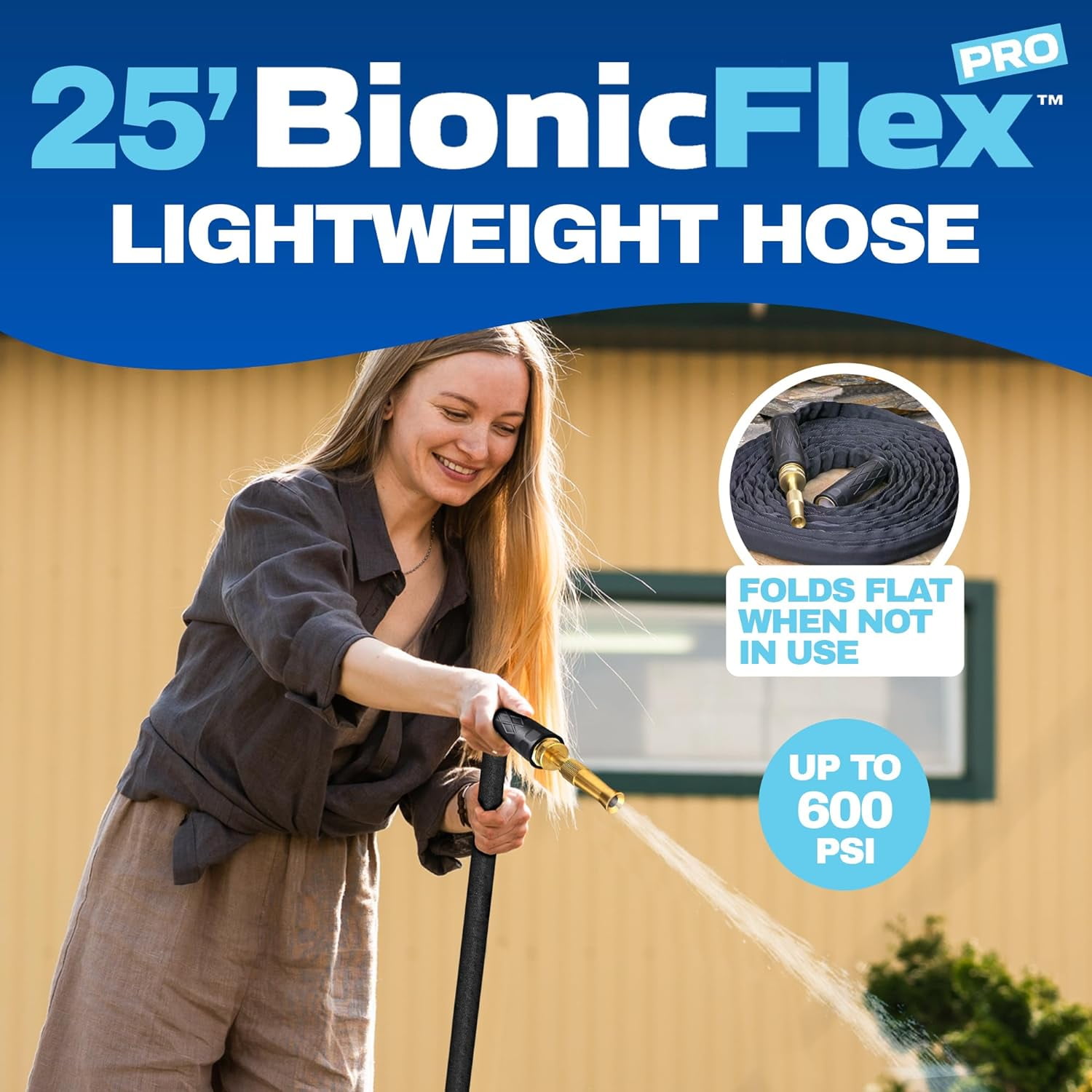 Bionic Flex Pro Garden Hose 50' ft Water Hose Outside Heavy Duty Lightweight Outdoor Hose Spray Nozzle Flexible Kink-Free