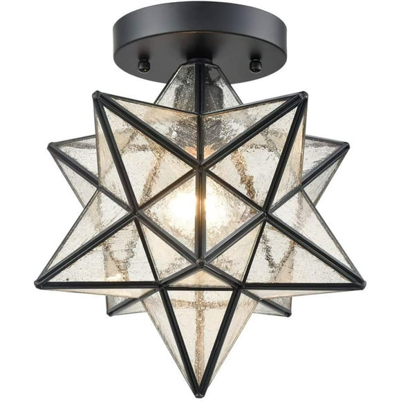 Modern Moravian Star Ceiling Light with Seeded Glass 12 inches
