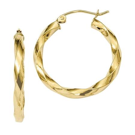 3mm Large Hoop Earrings - 10k Polished 3mm Twisted Hoop Earrings