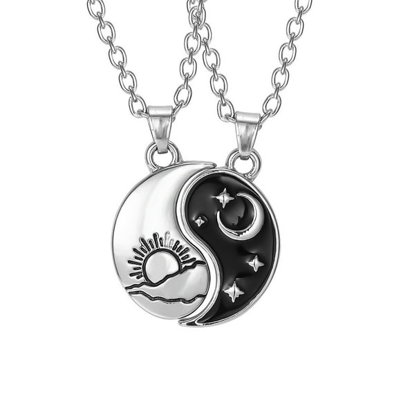 2 Pack Yin Yang Taichi BFF(A2703-2) Necklace, Friendship Chain, Ying Yang Pendant, Carved Dragon Pendant Chain, for Best Friends, Lovers and Couples, Gifts, Metal