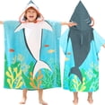 thumbnail image 1 of Toalla de playa Joiedomi para niños con capucha de tiburón de 3 a 10 años con mochila, 1 of 7