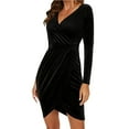 thumbnail image 4 of CHUMUD Womens Velvet Dress Wrap V Neck Long Sleeve Ruched Midi Dresses for Cocktail Evening Party, 4 of 4