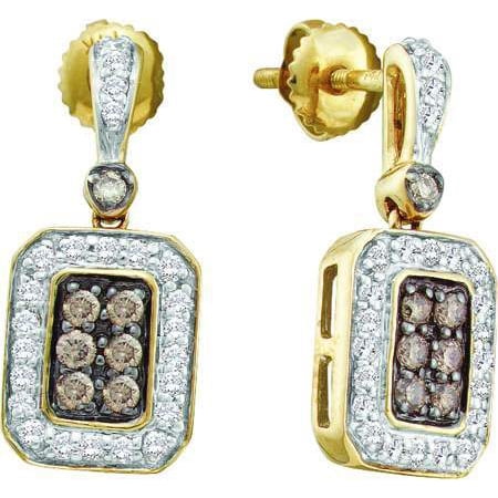 14K Yellow Gold 0.50CT Brown & White Round Cut Diamond Fashion Earrings