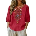 thumbnail image 2 of Guluxicc 3/4 Length Sleeve Womens Tops Summer Casual V Neck Cotton Linen T Shirts Boho Embroidery Blouse Comfy Loose Tunic Top, 2 of 8