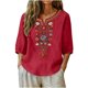 thumbnail image 1 of Neewe Women's Embroidered Tops 3/4 Sleeve Traditional Boho Shirts for Women V Neck Peasant Tunic Blouses, 1 of 8