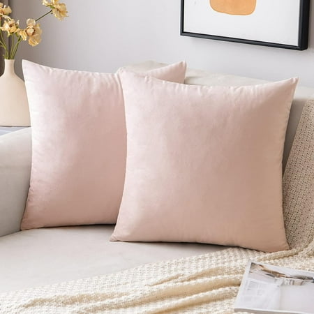 

EMEMA Pack of 2 Velvet Throw Pillow Covers Decorative Square Pillowcase Soft Solid Cushion Case for Sofa Bedroom Chair Car 16x16 Inch Pink