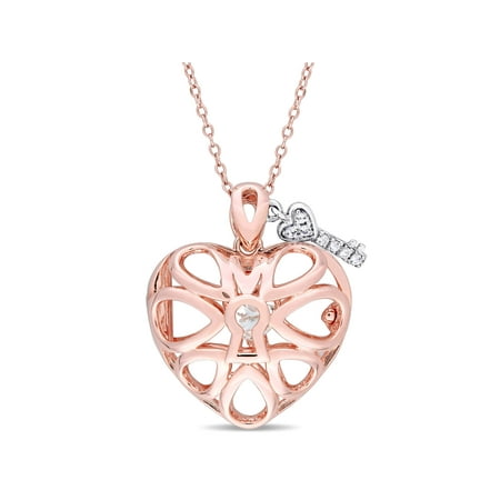 Miabella 1 Carat T.G.W. White Topaz Rose-Plated Sterling Silver Heart Locket Pendant