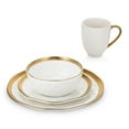 thumbnail image 4 of Stone Lain Florian Modern Porcelain Dish Set, 16-Piece Dishes for 4, Gold and White, 4 of 7