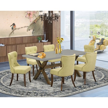 HomeStock Victorian Elegance 7-Piece Dining Set-Limelight Linen Fabric Seat And Button Tufted Back Parson Dining Chairs And Rectangular Top Kitchen Table