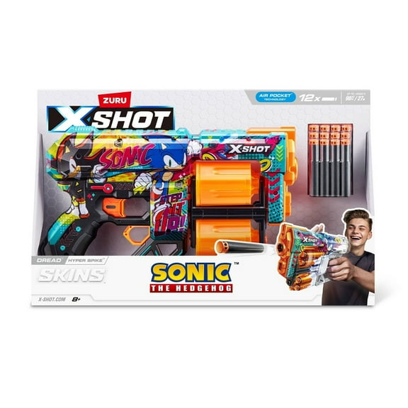 XSHOT SKINS DREAD Hyper Spike Sonic The Hedgehog Blaster (12 Air Pocket Technology Darts) by ZURU